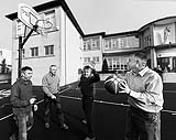 The Deegan brothers revisting their school basketball days on the grounds of the Salesian school, Limerick, Ireland.  